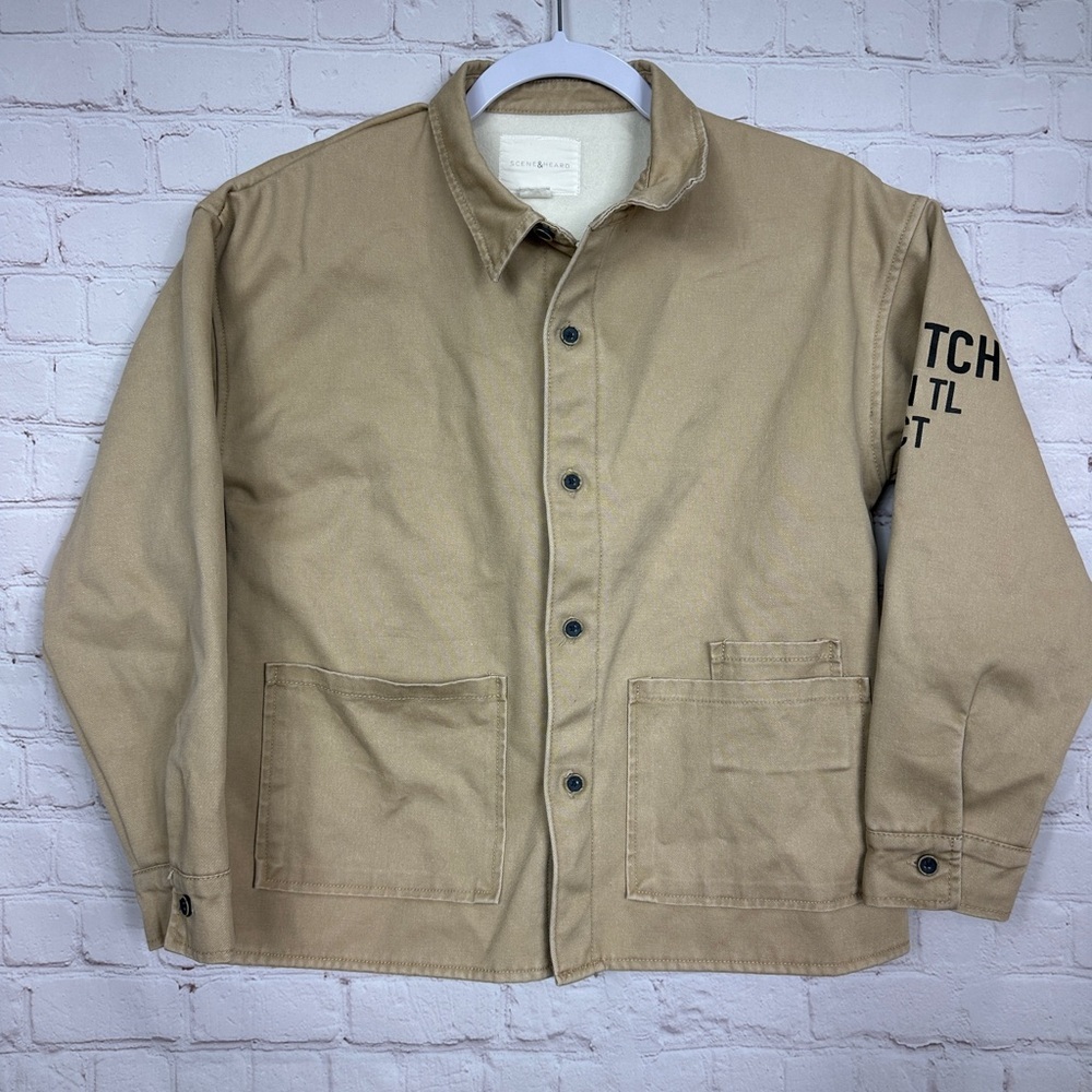Scene‎ & Heard boys tan fleece lined chore shirt jacket sz 10 12 GUC